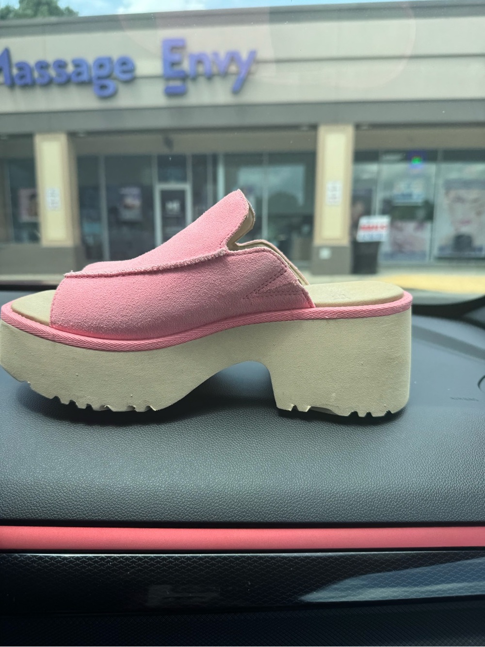 UGG Pink Suede Platform Slide Mule